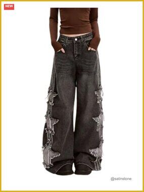 Baggy Patchwork Star Jeans High Waisted Y2K Denim Pants